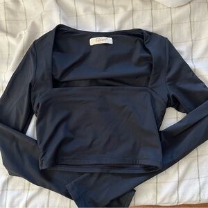 QINSEN Women's Sexy Square Neck Crop Top Long Sleeve Slim Fit